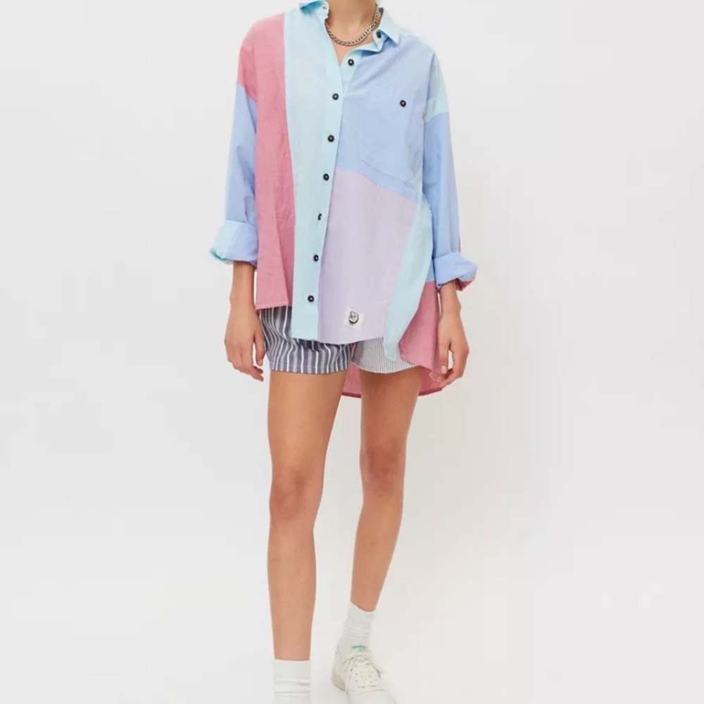 BGD Urban Outfitters oversized button down color blocked  Shirt S-P